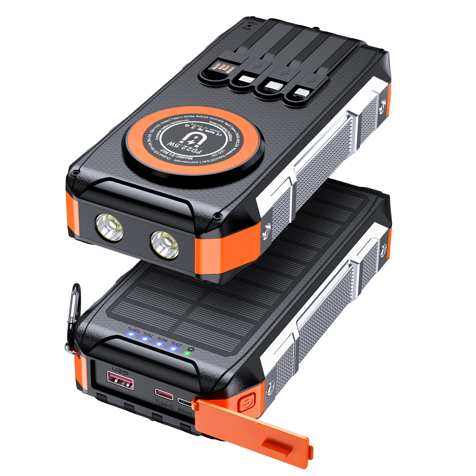 Transfronterizos inalámbricos carga solar fuente de alimentación móvil estándar real 30000mAh gran capacidad al aire libre tesoro de carga logo personalizado