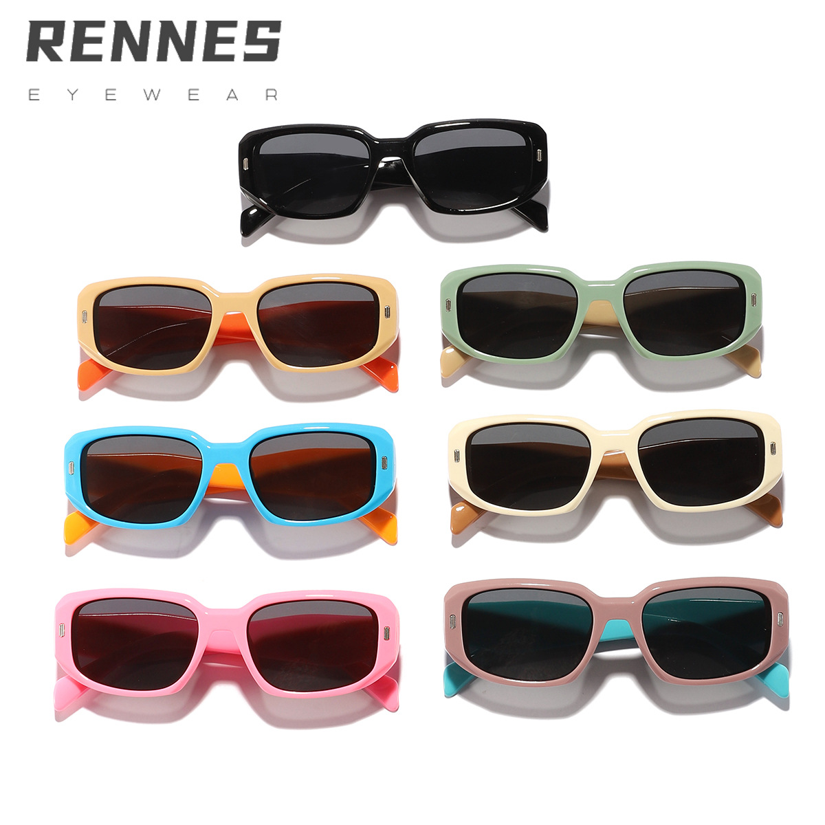 Niños nuevos al por mayor europeo y americano personalizado calle tiro pequeño marco rectangular contraste color moda todo-juego gafas de sol