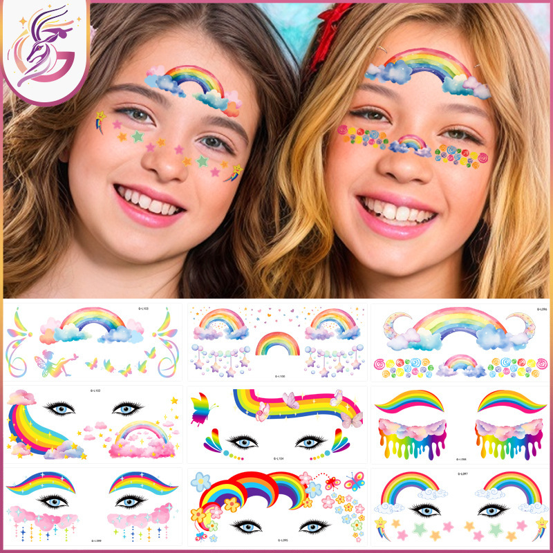 Rainbow Face Sticker Cross Border New Holiday Fancy Dress Up Clouds Birthday Pajama Party Face Temporary Tattoo