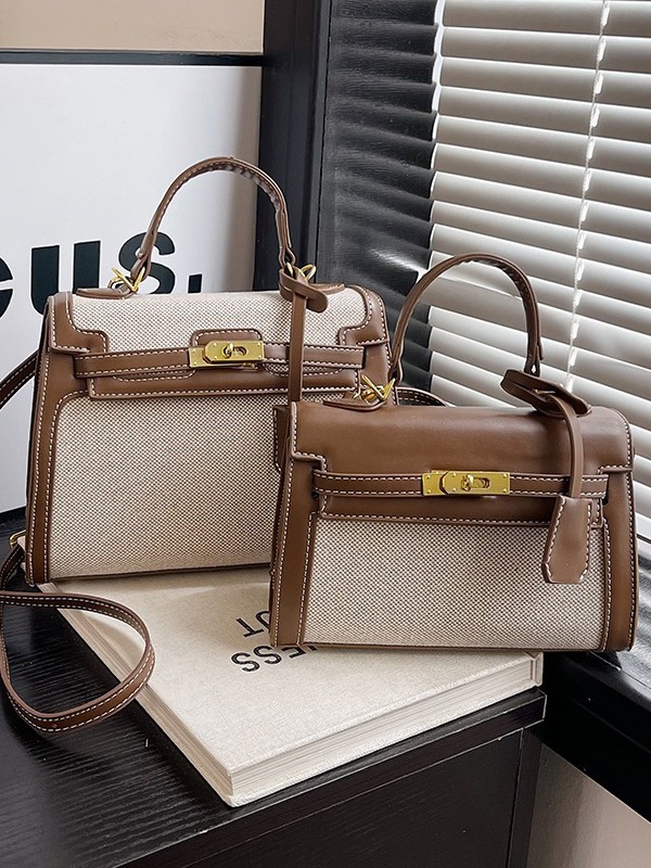 Costuras de color de contraste de textura de alta calidad Bolso Kelly portátil transfronterizo femenino nueva moda casual retro bolso de mensajero de un solo hombro