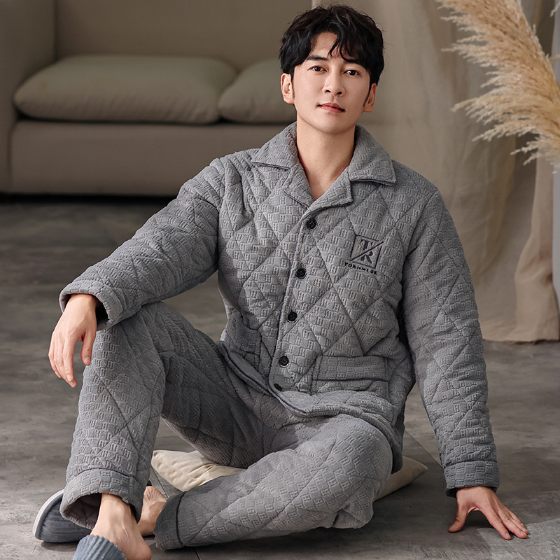 도매 남성 잠옷 가을과 겨울 면화 카디건 따뜻한면 패딩 겨울 플러스 사이즈 느슨한 버전 홈 의류