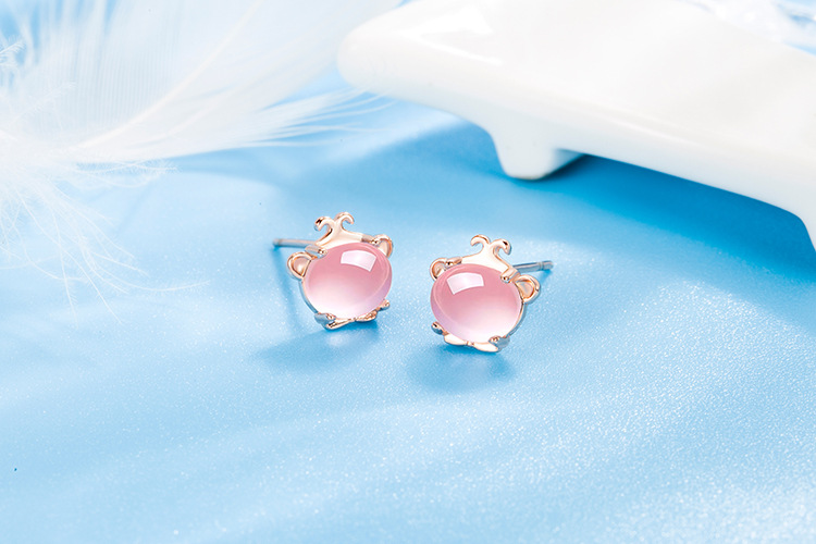 Fashion Cat Copper Ear Studs Inlay Natural Stone Copper Earrings 1 Pair