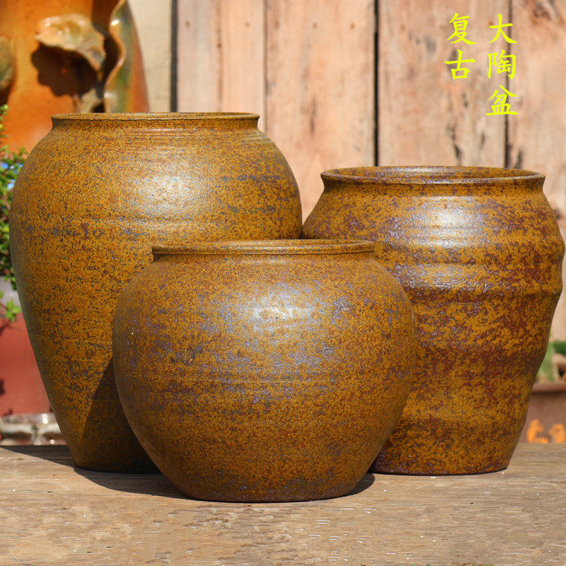 Vintage Breathable Coarse Pottery Flower Pot for Guesthouses and Hotels, Tall Ceramic Pot for Old Plants and Succulents, Indoor Decoration, Large Old Jar