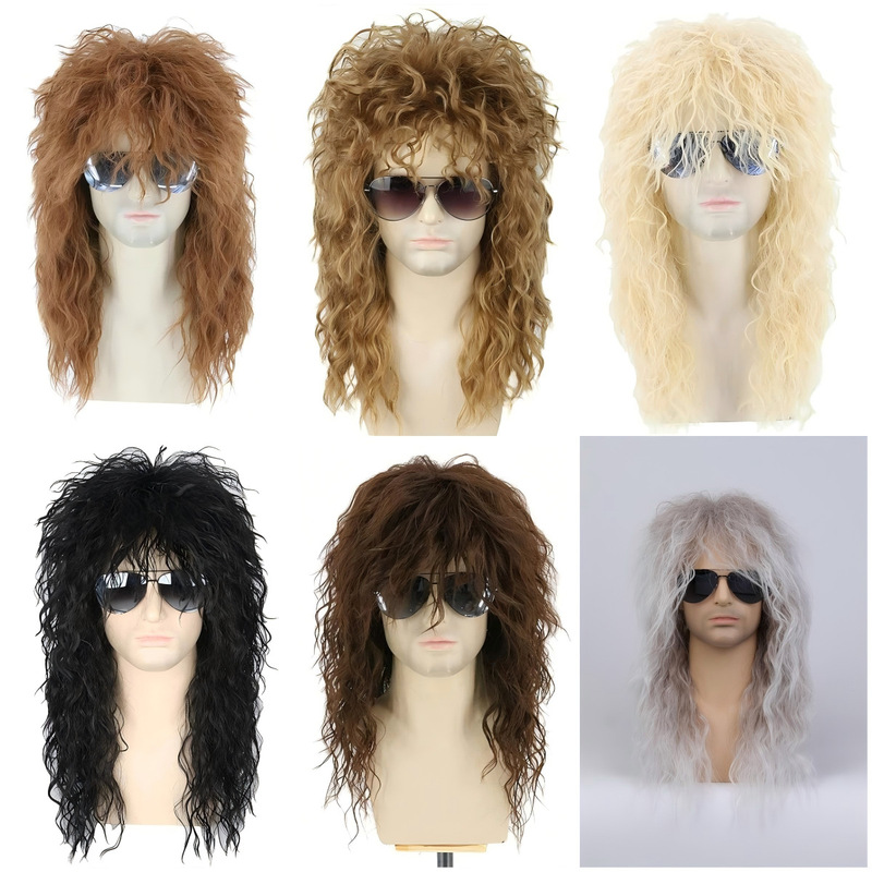 60S, 70S, 80S Era Curly Hair Wigs for Men and Women, Rock Punk Hip-Hop Style, Fluffy