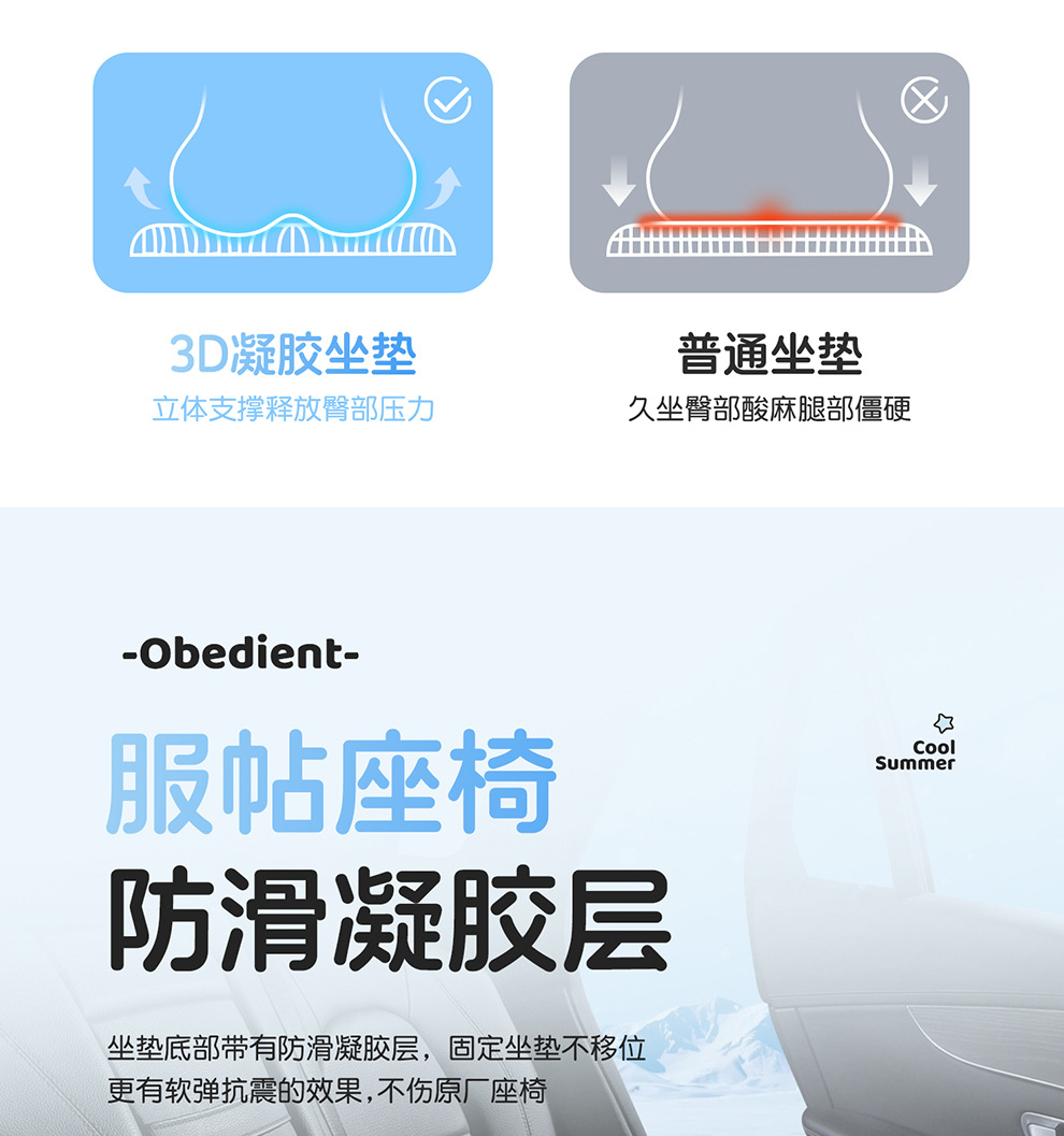 Summer Honeycomb Gel Car Seat Cushion Office Ice Silk Chair Cushion Cartoon Butt Cushion Gel Breathable Seat Cooling Cushion