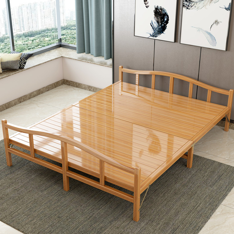 Bamboo Bed Folding Bed Single Double Simple Household Adult Lunch Break Nap Cool Bed Bamboo Hard Board Wooden Bed for Rental Room