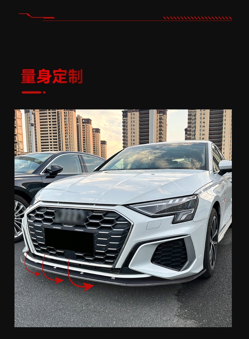 Applicable to 2021+ Audi A3 S3 8Y Dedicated Front Spoiler, Front Lip, Front Corner Trim, Front Bumper Exterior Decoration Cross-Border Modification Parts