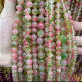 水蜜桃飘花玉髓diy圆珠散珠手工串珠优化天然石饰品配件工厂直销