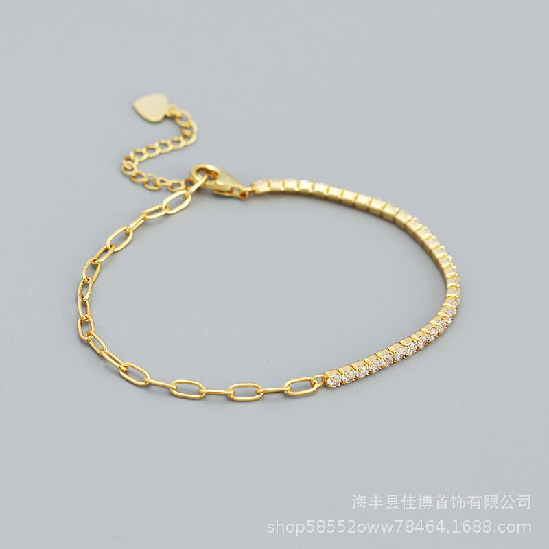 Cross-border AliExpress s925 sterling silver drill box chain stitching bracelet new simple ins Joker jewelry wholesale Cross-border AliExpress s925 sterling silver drill box chain stitching bracelet new simple ins Joker jewelry wholesale