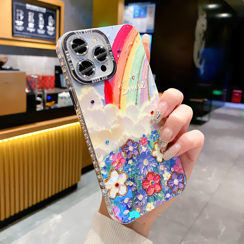 Rhinestone rainbow for iPhone15promax phone case Apple 14 lens all-inclusive 13 drop-resistant soft 12 female 11