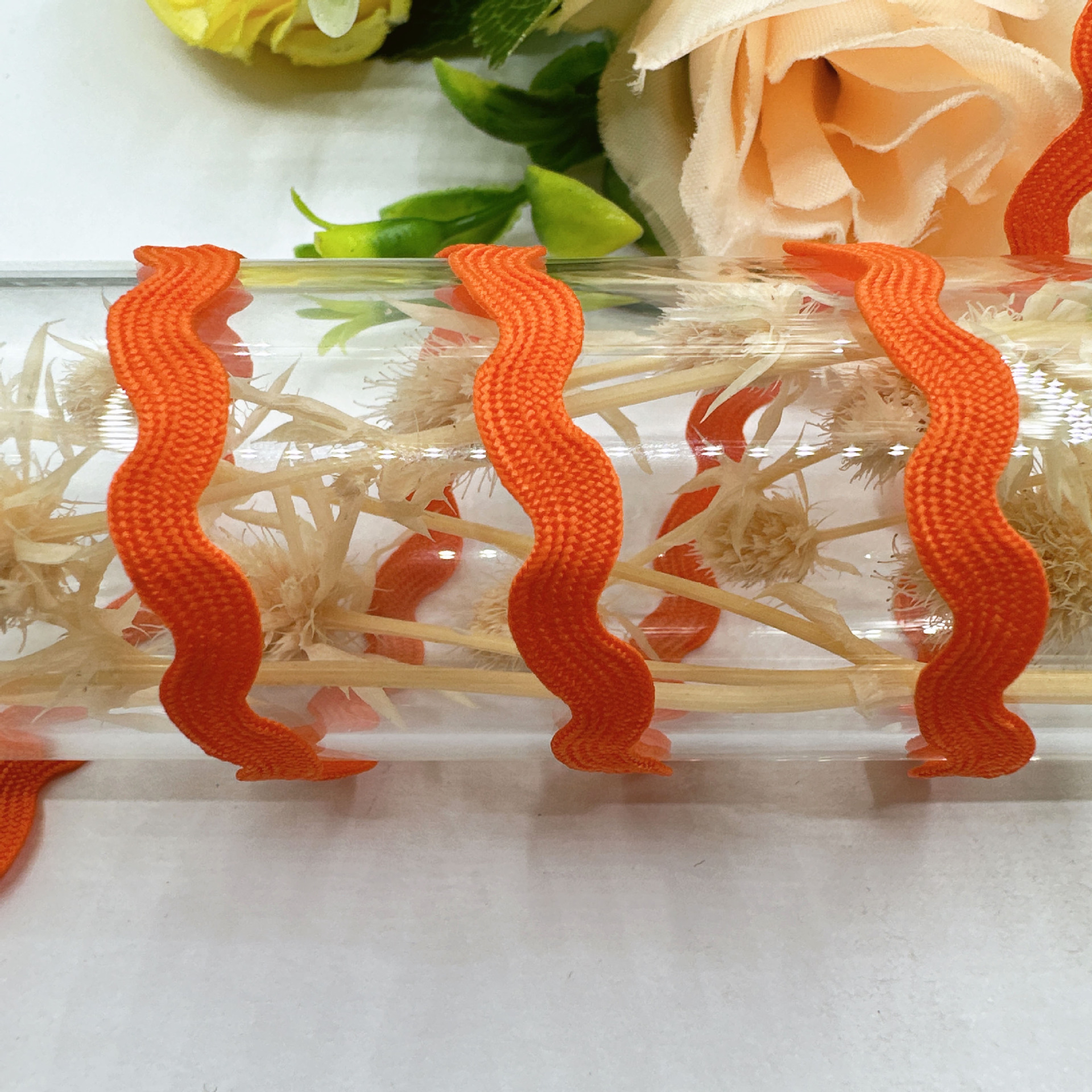 En stock mm onda de color sólido en forma de S borde curvo encaje cinta cortina sombrero ropa para niños accesorios de la boda accesorios de la ropa