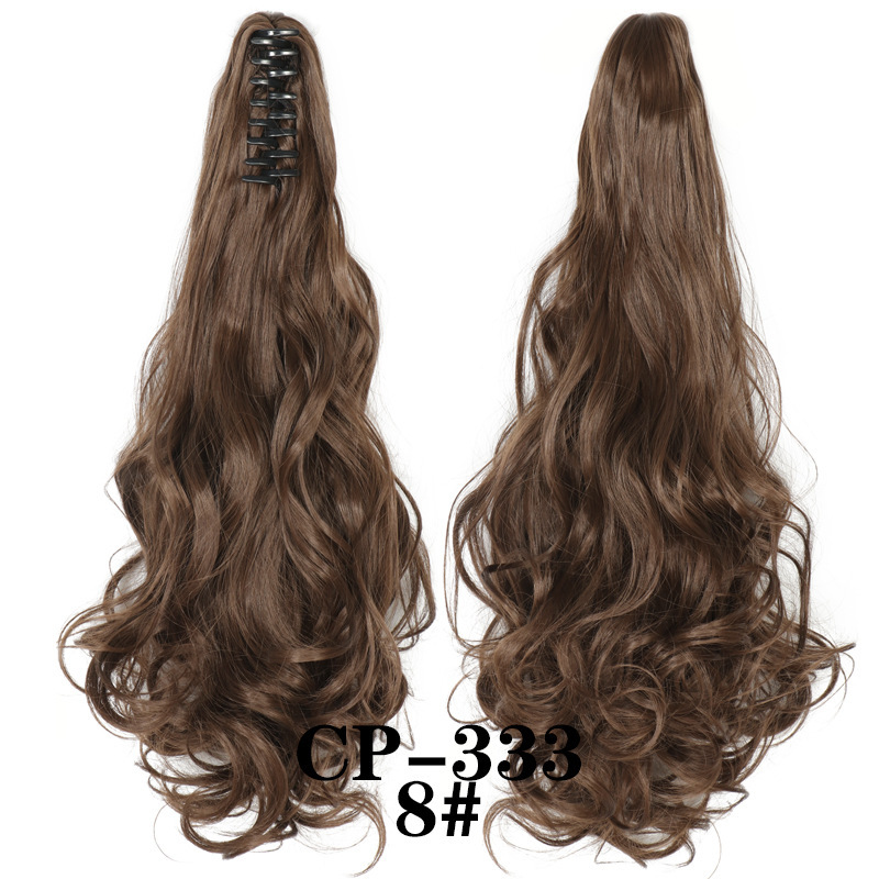 Europa y los Estados Unidos pelucas ondas largas pelucas de fibra química agarrar clip de cabello rizado garra de caballo 8 dientes fábrica de cola de caballo en stock