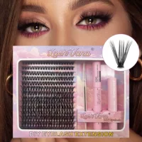 Набор сегментированных накладных ресниц LashVana, DIY 40 кисточек с пинцетом (фуксия или золотой)