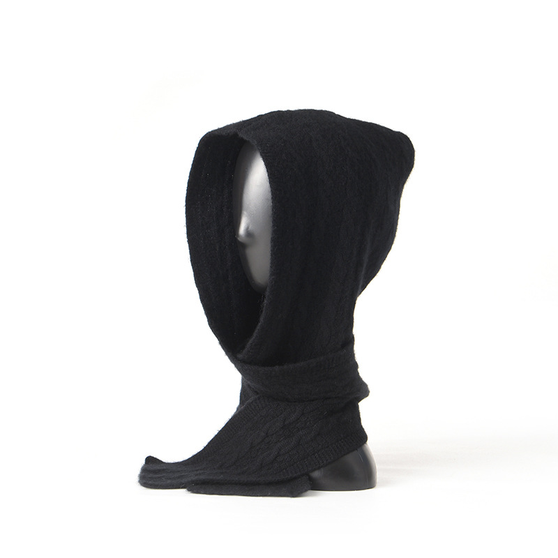 Cross-border wholesale cashmere one-piece hat, casual knitted goat cashmere integrated hat, neck warmer, cold weather hat, balaclava