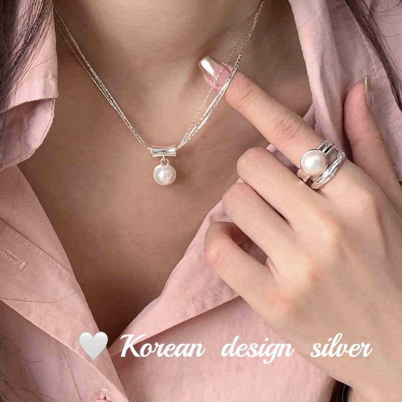 韓國2024年新款小眾設計項飾品 S925純銀路路通貝珠時尚簡約項鍊