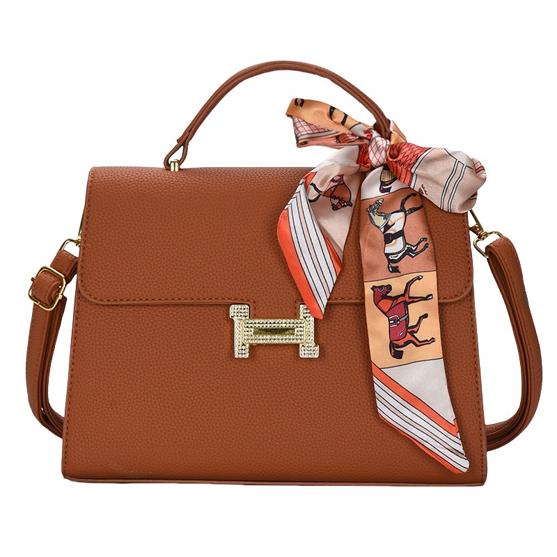 2024 comercio exterior nuevo estilo portátil gran Kelly bolso de mensajero de un solo hombro de cuero de alta calidad bufanda de seda con patrón de lichi marea