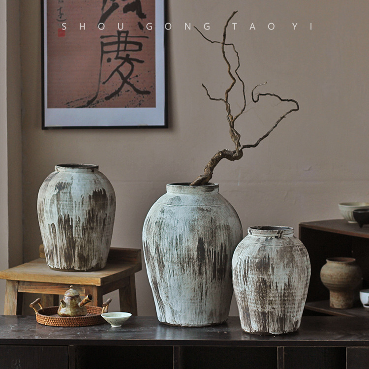 Handmade Stoneware Vase Jingdezhen Retro Old Imitation Unearthed Pottery Retro Style B&B Club Tea Room Ornaments