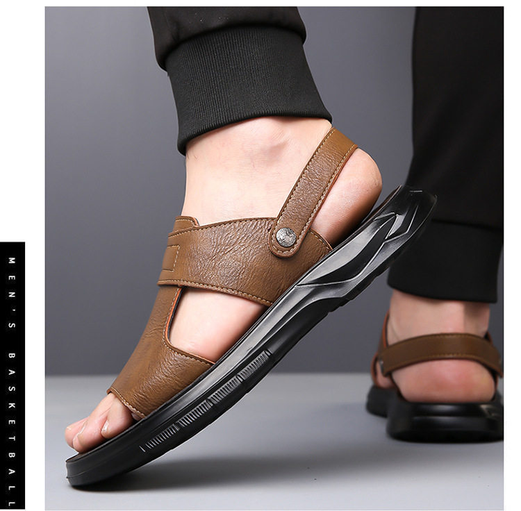 Dép sandal nam đế dày đúc phun, đế mềm chống trượt, hở ngón khoét lỗ thoáng khí đi biển — Màu nâu, màu xám, màu đen chi tiết 21