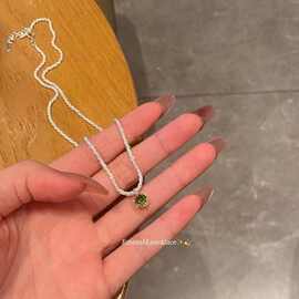 ins极简冷淡风绿色单钻项链女潮酷高级感小众设计轻奢气质项链潮