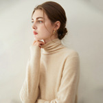 100%纯山羊绒衫女堆堆领毛衣秋冬康赛妮baby小山羊高领针织打底衫