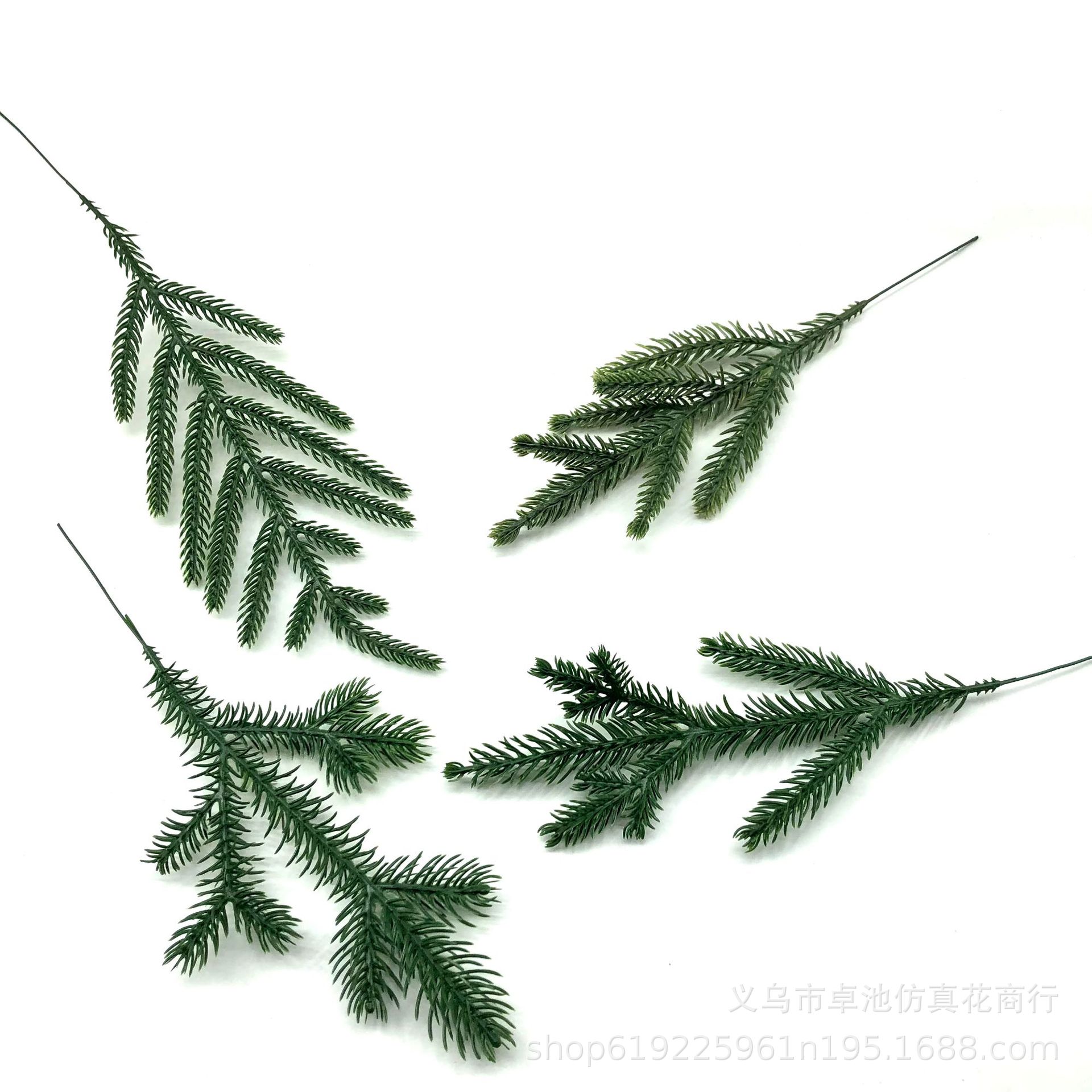 亚马逊爆款仿真植物13叉松针立体双面松枝圣诞装饰植物配件批发绿