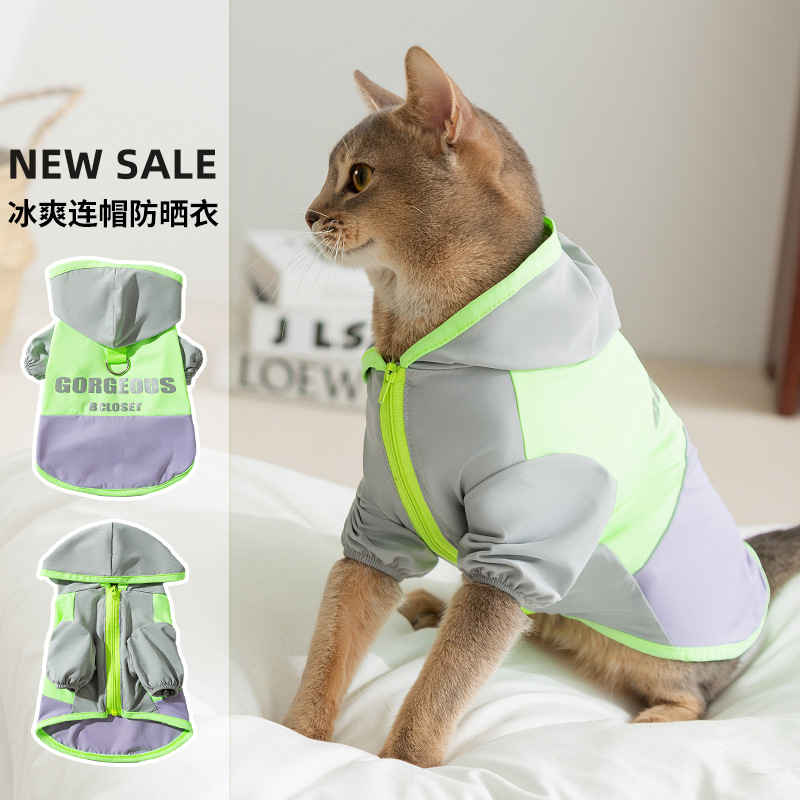 Primavera helado protector solar gato encapuchado ropa de protección solar gato sin pelo gato pequeño al aire libre helado perro mascota ropa de gato
