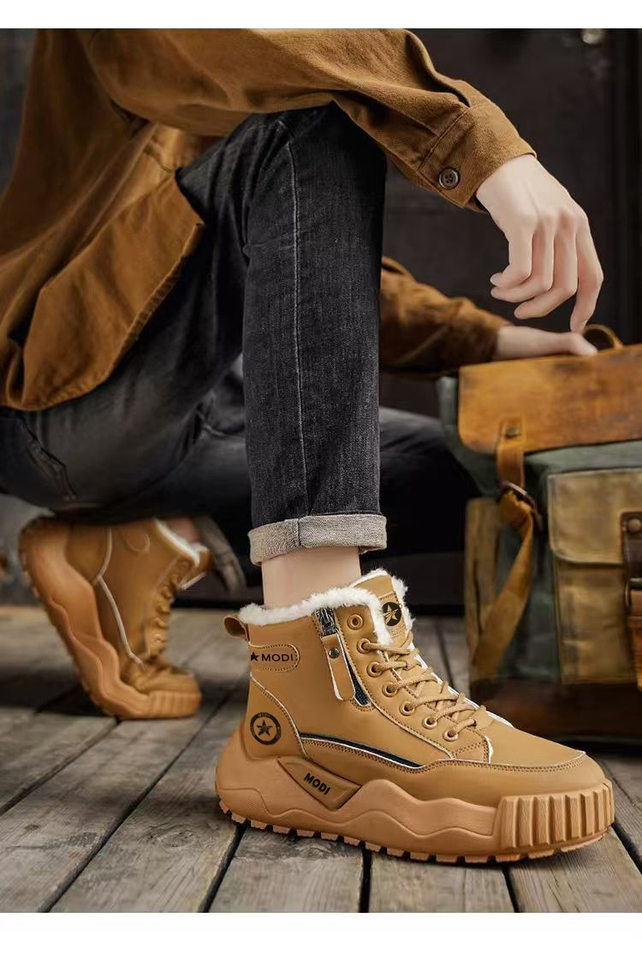 Giày bốt nam cổ cao lót lông giữ ấm chống thấm nước đế dày — CT15 Kaki, CT15 màu xám, CT15 màu đen chi tiết 11