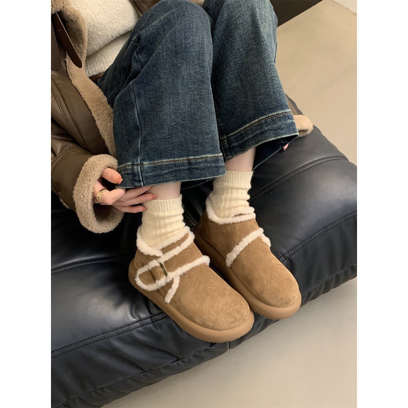 厚底雪地靴女款冬季新款复古勃肯鞋加绒保暖平底棉鞋毛毛短靴|undefined