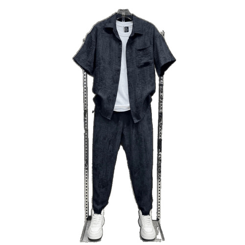 Men's 2025 Summer New Casual Set: Collared Shirt and Long Pants Two-Piece Set, Comfortable and Versatile Sports Suit