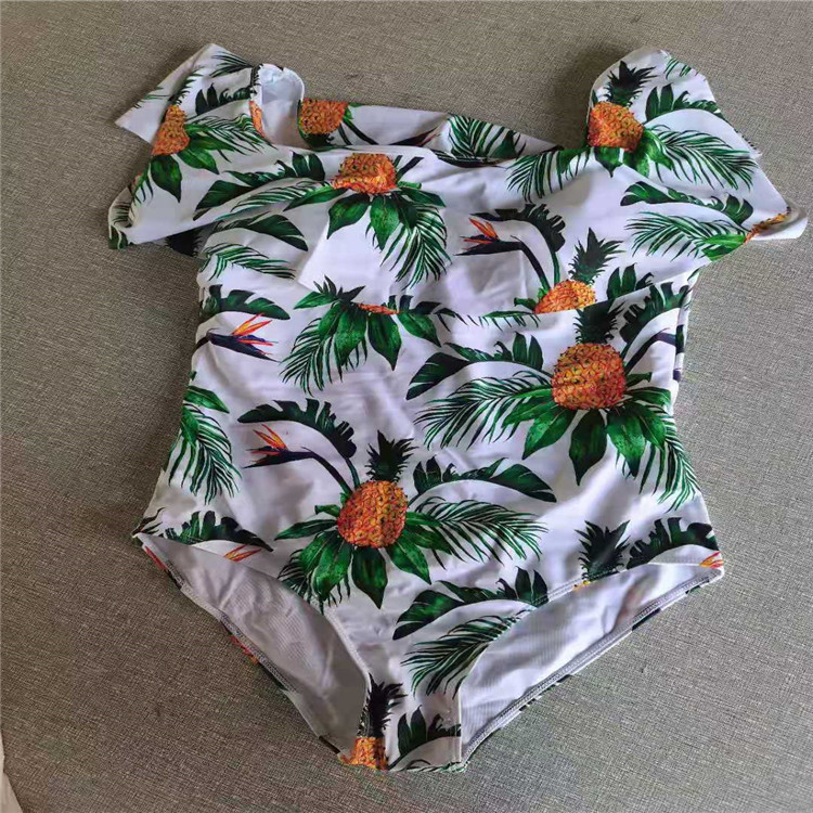 2021年新款歐美印花連體比基尼泳衣女士興城百誠制衣菠蘿印花