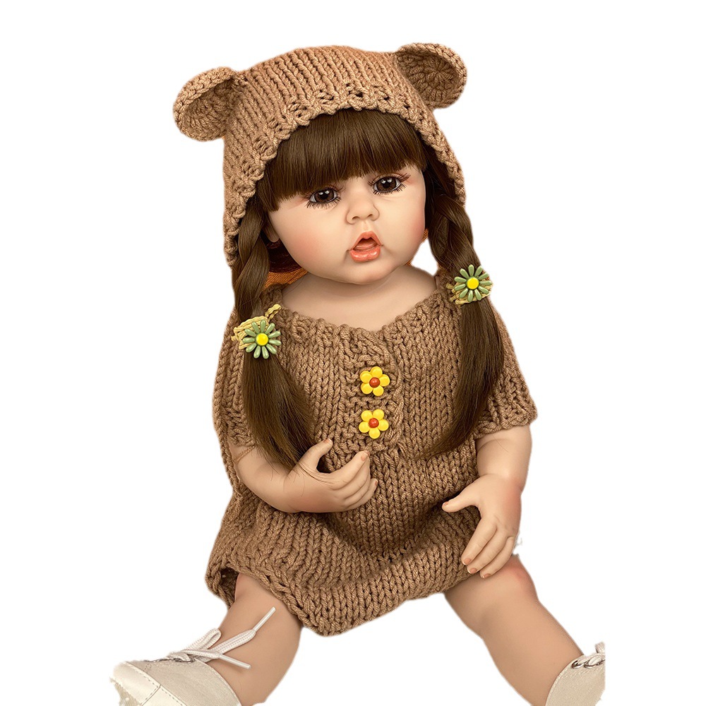 Cute reborn doll Sugar Bean 55cm simulation companion doll washable knitted suit dress-up model treasure