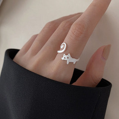 俏皮貓咪戒指輕奢小眾設計高級感食指開口戒2023年新款潮手飾品