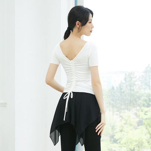 Shape clothing, dance tops for women, training square dance clothing, modal black dance clothes, slim sleeves