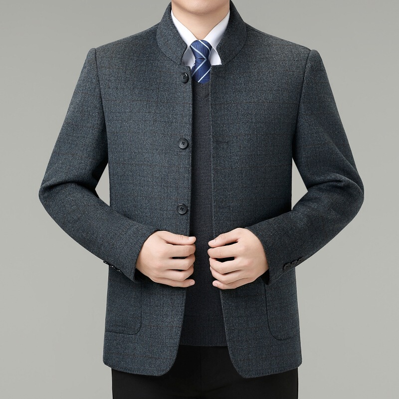 Light Luxury Brand Men's Stand-Up Collar Double-Sided Woolen Outwear Autumn and Winter New Middle-Aged Dad Business Casual Woolen Outwear Light Luxury Brand Men's Stand-Up Collar Double-Sided Woolen Outwear Autumn and Winter New Middle-Aged Dad Business Casual Woolen Outwear