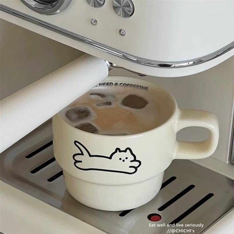 ♔可爱猫咪杯小狗ins情侣叠叠马克杯礼物耐高温陶瓷马克杯咖啡水
