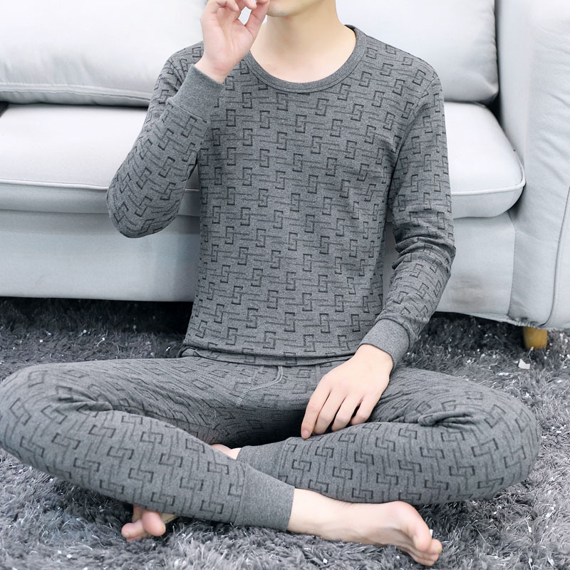 남성용 면 가을 옷과 긴 바지 세트, 얇은 면 소재의 이너 가을 옷과 바지, 남성용 중년의 몸에 꼭 맞는 보온 속옷 세트