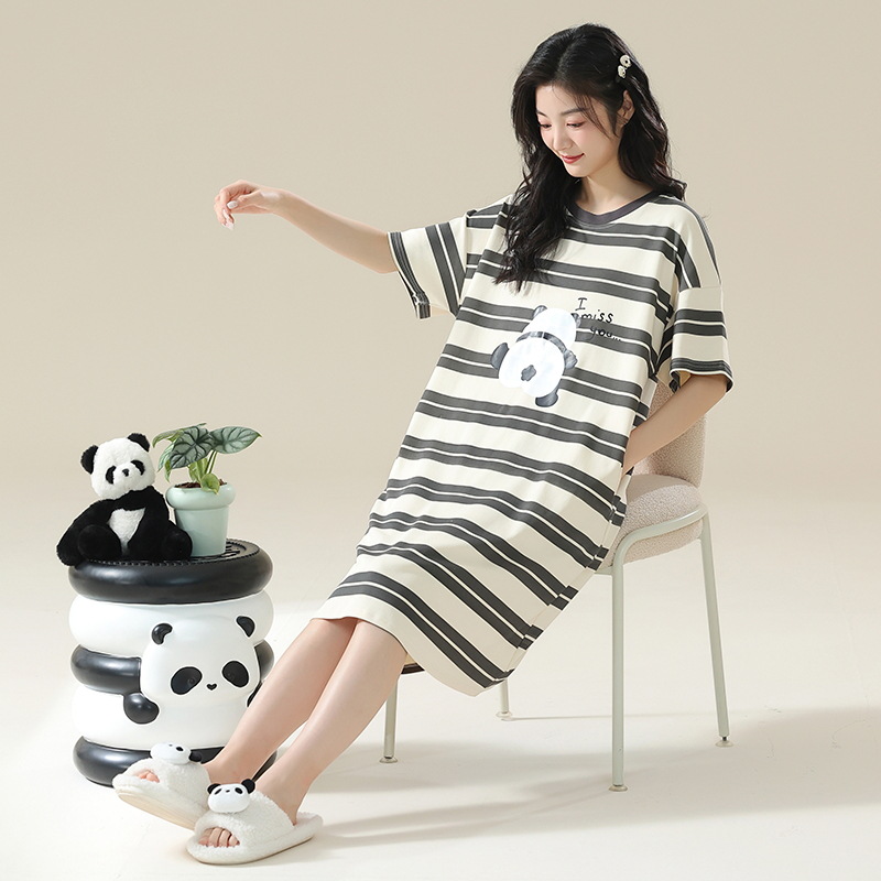 [Personalizado] 7A pijama de manga corta de algodón antibacteriano de gran tamaño gordo m200 kg camisón de maternidad verano femenino dulce y lindo