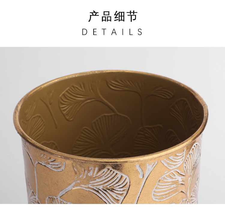 跨境银杏叶压花金色铁艺花架 套装批发圆桶客厅绿萝金属室内花架详情图4