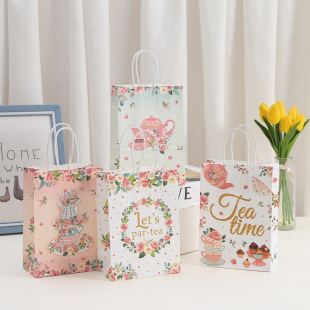 Cross-Border New Pink Romantic Flower Gift Bag Birthday Dessert Gift Bag Flower Souvenir Handbag Wholesale
