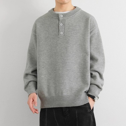 Winter pure color thick knitting sweater trendy brand knitwear trendy men's long-sleeve round neck sweater