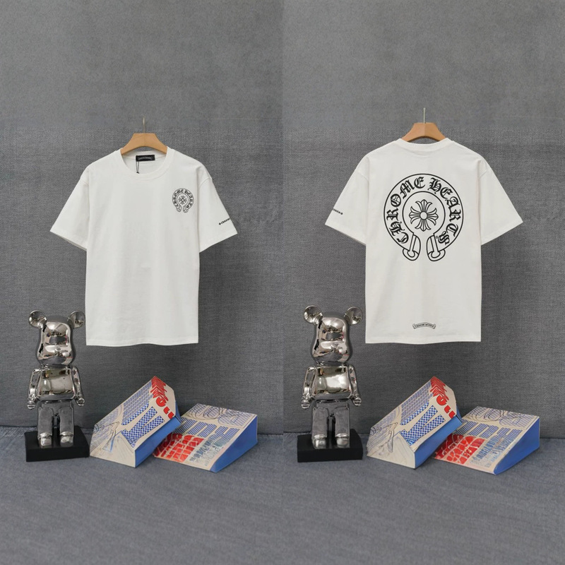 Ch Cross-Border Kurovan Sanskrit Letter Print Short-Sleeved T-Shirt Black and White Collection