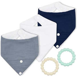 外贸工厂加工硅胶口水巾兜婴儿棉三角巾围嘴宝宝固齿器咬咬兜乐