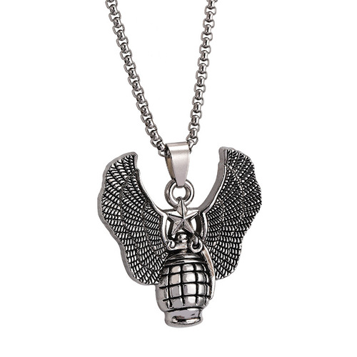 Cross-border Western men's wolf tooth necklace, hip-hop personality feather cross pendant, gothic spider accessory chain