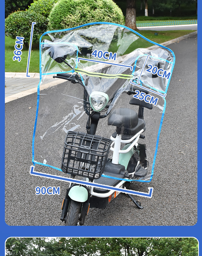 Electric Motorcycle Windshield Transparent Cold-Proof Rain-Proof Wind Shield with Basket, Electric Scooter Widened and Thickened Rain Shield