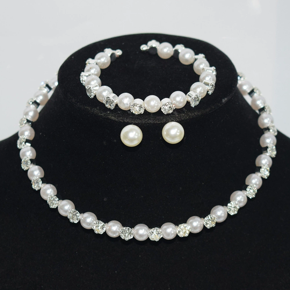 Комплект ожерелья для свадьбы TECAN Pearl: 3 предмета - ожерелье, браслет и серьги-гвоздики в серебре или золоте