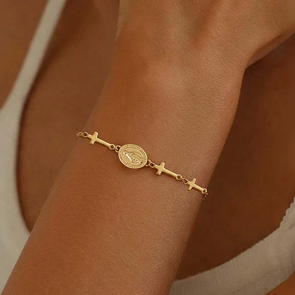 European and American Cross-Border New Religious Totem Pendant Cross Bracelet Women's Stainless Steel Plated 18K Gold Accessible Luxury Hand Jewelry