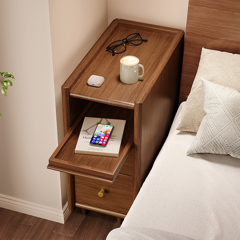 Mesita de noche de madera maciza pequeña sala de estar ultra estrecha dormitorio estante lateral de la cama mesa lateral pequeña de la cabecera 20cm contra la pared gabinete de almacenamiento