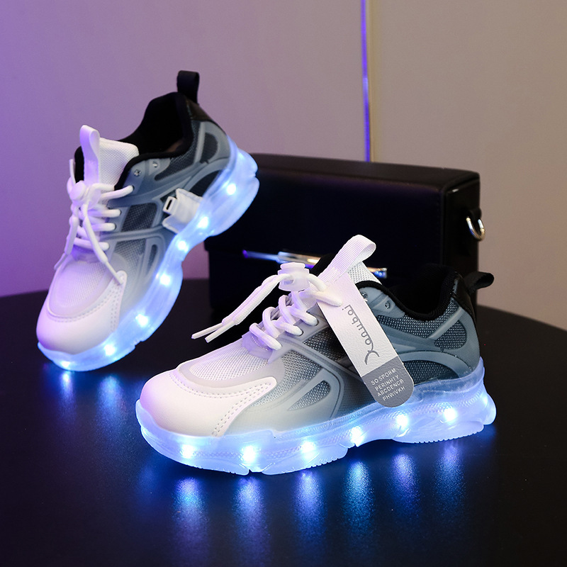 Guanglan Rechargeable White Shoes Summer Luminous Shoes Mesh Shoes Children's Shoes Boys and Girls Luminous Shoes Running Sneakers