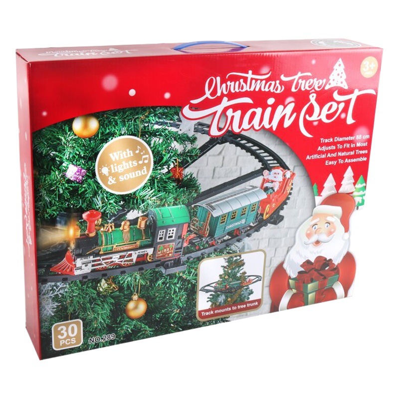 Tren eléctrico realista transfronterizo, regalo de Navidad, coche de tren con música y luces, se puede colgar en el árbol de Navidad