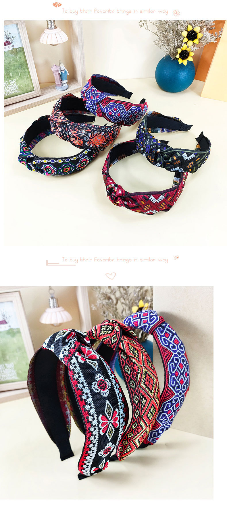 Ethnic Style Embroidery Knotted Headband Wholesale Jewelry Nihaojewelry display picture 2